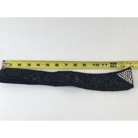 Black Bugle beaded and sequin vintage retro sash belt La Regale Small - Picture 13 of 16